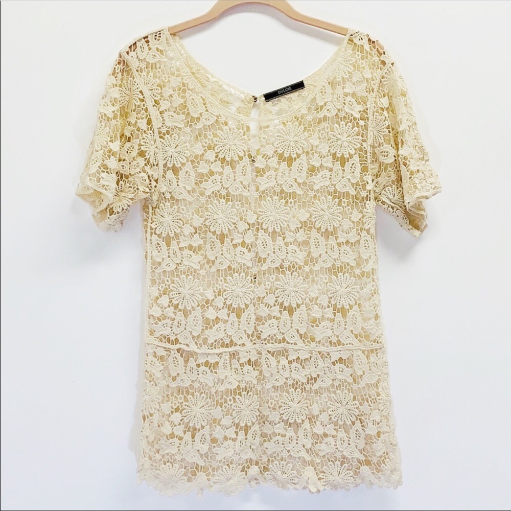 Anthropologie Western Crochet Ivory Embroidery Top Coquette Boho Y2K 90s Dulcie - Picture 2 of 9